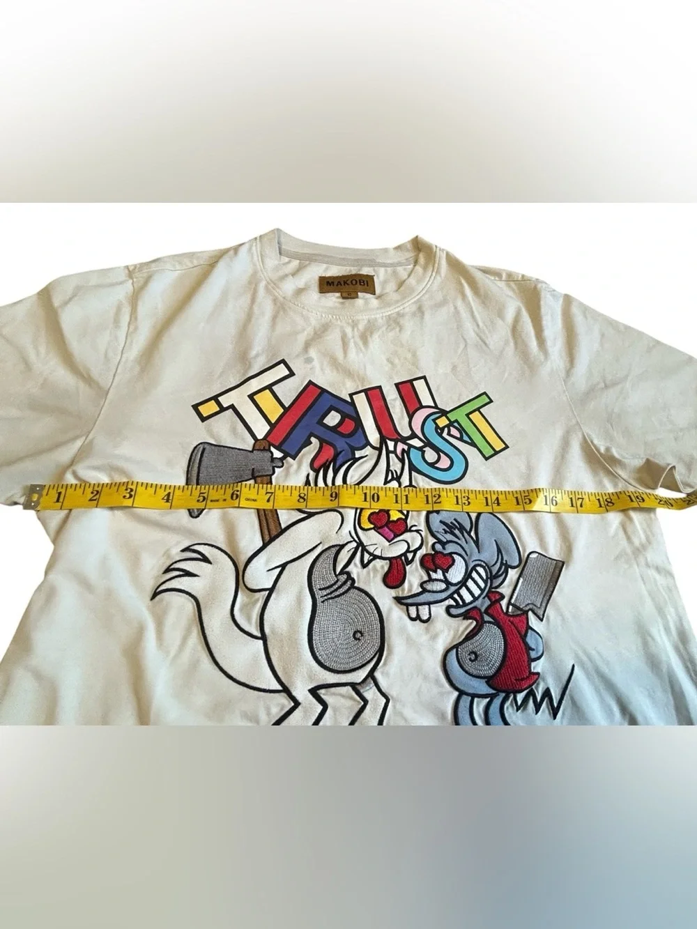 Makobi Trust Issues Graphic Tee White Small Streetwear Y2K